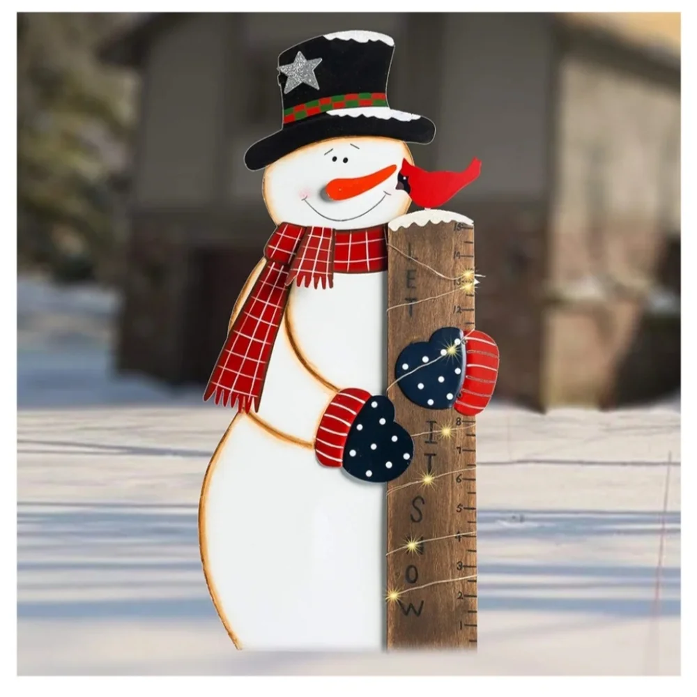 Solar Lighted Snowman Snow Gauge Garden Stake